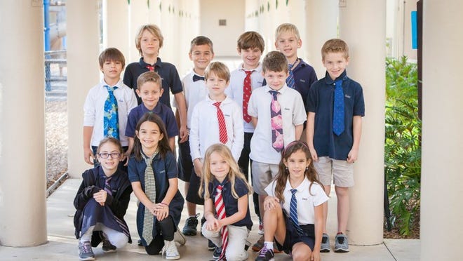 Unity School first grade teachers Buffy Crosby and Lori Corrigan invited students to wear ties for the day to celebrate the popular series of books “Mr. Tanen’s Ties” by Maryann Cocco-Leffler. Looking dapper are (front, from left) Alyssa Hecht, Vicky Frankel, Madison Langdon, Camila Asbell; (middle, from left) Cobalt Polischuk, Monty Byers, Jack Meller, Grayson Porten, Austin Jackson; (back, from left) Aiden Lynch, Cody Carson, Landon Bellucy, Jack Walsh.