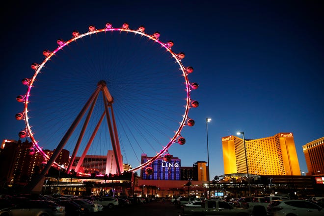 The High Roller, the world's tallest observation wheel, is seen in Las Vegas. Whether you're coming to Las Vegas for a convention, wedding or just a vacation, casinos are just one option, along with shopping, spas, food, nightlife, festivals and various other adventures. (AP Photo/John Locher)