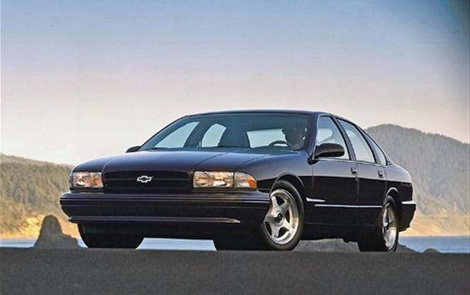 Advertisement photo stills for the 1994 through 1996 Chevy Impala SS, a rear drive, Corvette V-8-powered sedan of which just 69,678 were ever sold. (Ad photo compliments of General Motors)