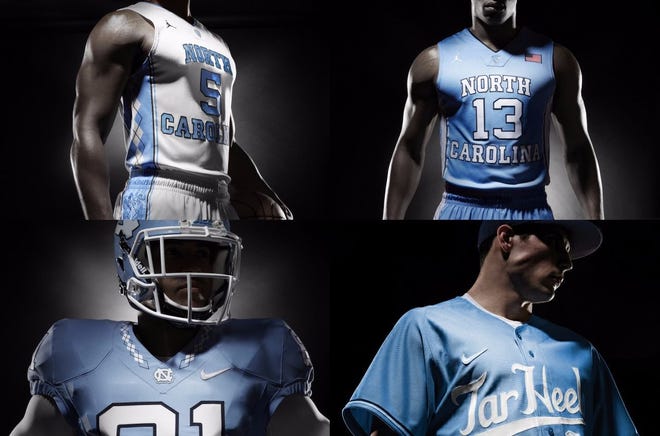 A look at UNC's new basketball, football and baseball uniforms.