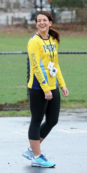 Brockton kindergarten teacher Alexandra Kay ran the Boston Marathon on Monday, April 20, 2015, on Team MR8. Kay teaches at the Barrett Russell School.