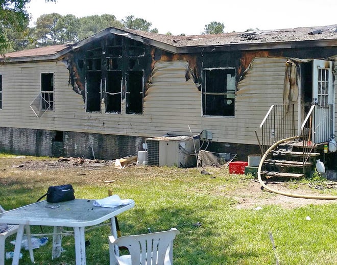 A mobile home on Nighthawk Lane in Middleburg following a midday fire on April 22 that injured two residents.