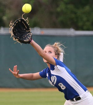 Shown making a catch in a playoff game last year, Heather Hinerman delivered a two-run double to lead Belleview past Citrus in Thursday's regional quarterfinals.