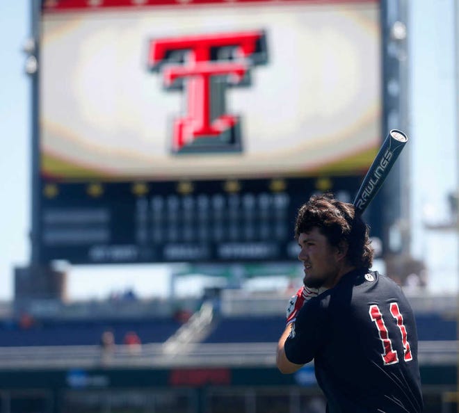 Texas Tech's Stephen Smith swings during practice at the College World Series in Omaha. Smith has been a power hitter for the Red Raiders this season.