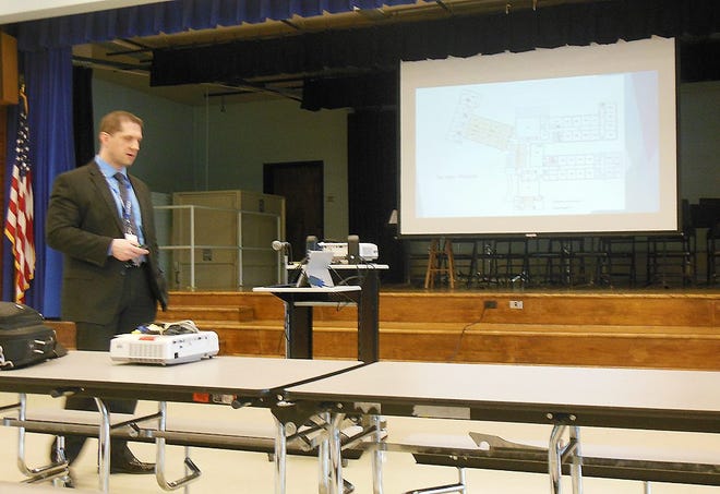Central Valley School superintendent Richard Hughes reviews plans for a $73.6 million capital improvement project that will go before school district voters on May 19. TELEGRAM PHOTO/DONNA THOMPSON