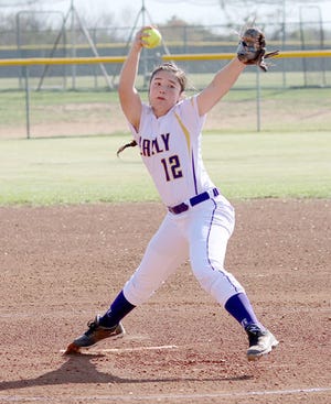 Early pitcher MaKayla DeLeon tossed a two-hitter with nine strikeouts and four walks in the Lady Horns’ 6-0 Game 1 win over Breckenridge Thursday.