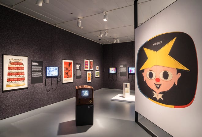This April 25, 2015 photo provided by the Jewish Museum features an image of "Winky Dink and You," right, in a new exhibit at the museum in New York, "Revolution of the Eye: Modern Art and the Birth of American Television," running May 1 – Sept. 20. The exhibit explores how avant-garde art influenced the look and content of network television in its formative years while behind it all, through much of the 20th century, were Jewish artists, designers, filmmakers, scholars, critics and performers shaping modern culture and TV simultaneously. (Jewish Museum/David Heald via AP)