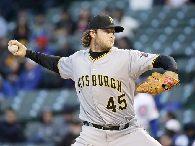 Pirates pitcher Gerrit Cole faces the Cubs Wednesday at Wrigley Field in Chicago. Cole became just the fourth pitcher ever to win his first four starts at the 101-year-old Wrigley Field in Chicago while also not allowing a home run, according to the Elias Sports Bureau.