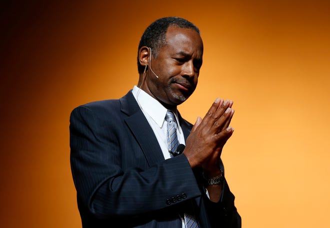 Ben Carson announces his candidacy for president during an official announcement in Detroit on Monday. Carson, 63, a retired neurosurgeon, begins the Republican primary as an underdog in a campaign expected to feature several seasoned politicians.