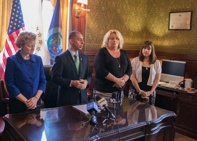 Providence Mayor Elorza tweeted this photo Thursday afternoon, saying "This tentative agreement with PVD Teachers Union will help us make progress in every school. "