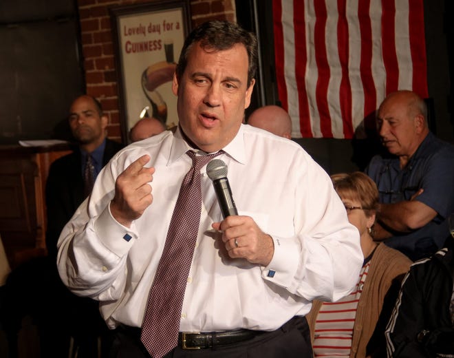 N.J. Governor Chris Christie speaks at Fury's Publick House in Dover Friday evening. Photo by Shawn St.Hilaire/fosters.com