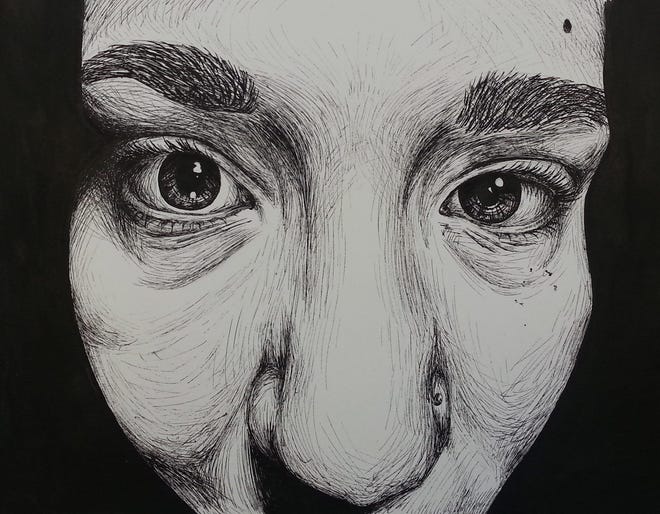 A self-portrait by Ashley Dupont of Spaulding High School, done in ink. Courtesy photo