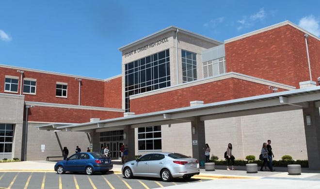 (Photo Mike Hensdill/The Gaston Gazett ) Scenes of the design of the main entrance at Stuart Cramer High School in Cramerton as seen Friday afternoon, May 8, 2015.