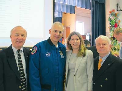 Submitted photo - NASA astronaut Lee Morin, second from left, is shown with Rep. Rodney Frelinghuysen, R-11, left, Reverend George A. Brown Middle School Principal Susan Santore and Sparta mayor Jerry Murphy at the school on Monday.