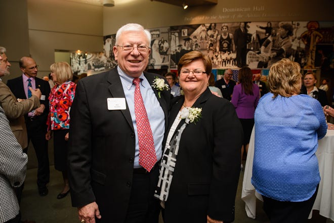 Athena Lenawee honored Rick Gurdjian and the Gurdjian Insurance Group of Adrian with the Parthenon Business Leadership Award and Siena Heights President Sister Peg Albert with the Athena Award Tuesday at the Athena Lenawee awards ceremony at SHU.