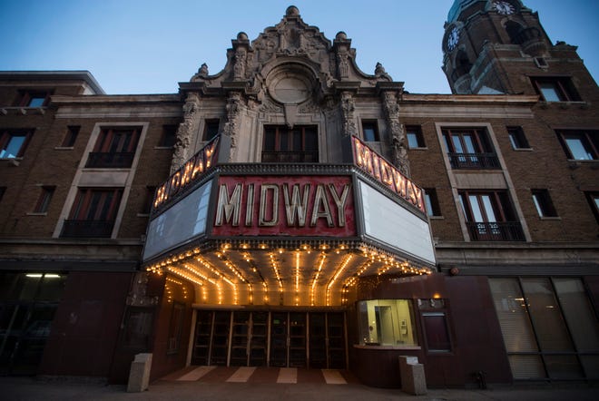The Midway Theater's lights shine Tuesday, May 12, 2015, at 721 E. State St., Rockford. SUNNY STRADER/RRSTAR.COM