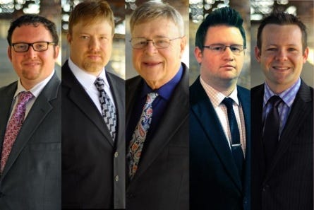 Members of Gold City are, from left, tenor Robert Fulton, baritone Daniel Riley, bass Tim Riley, lead singer Chip Pullen and pianist Bryan Elliott. The quartet will appear at Temple Baptist Church, in Gastonia on May 22.