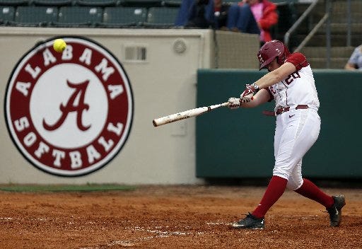 Alabama catcher Carrigan Fain hits a home run against UAB in Tuscaloosa, Ala. on Tuesday April 14, 2015. Alabama will host the NCAA Regional Championship with games scheduled for Friday, Saturday and Sunday. Photo | Noah Sutton