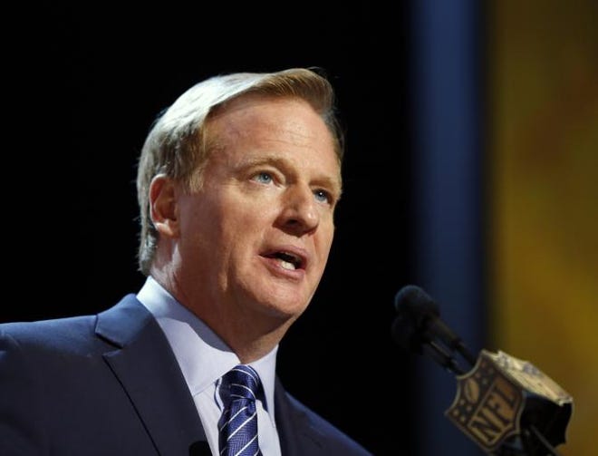 In this Thursday, April 30, 2015 file photo, NFL commissioner Roger Goodell speaks during the first round of the 2015 NFL Football Draft in Chicago. NFL Commissioner Roger Goodell said Thursday night, May 14, 2015 he will personally hear the suspension appeal of Super Bowl MVP Tom Brady, who challenged the league's punishment for his role in using deflated footballs during the AFC championship game .