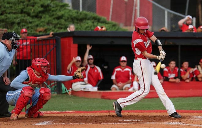 South Point's Davis Ray takes a swing in Saturday's playoff loss to Piedmont.