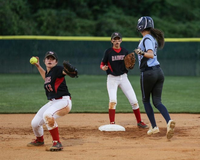 South Point second baseman Bree Powell makes a throw to first base in Saturday's loss to Piedmont.