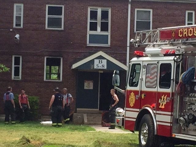 One family was displaced after a fire in a bedroom at the Crown Square apartments in Bristol Township on Tuesday