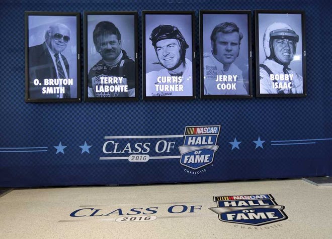 Photos by Chuck Burton Associated Press The 2016 class of the NASCAR Hall of Fame - Bruton Smith, Terry Labonte, Curtis Turner, Jerry Cook and Bobby Isaac - is shown during an announcement at the NASCAR Hall of Fame on Wednesday in Charlotte, N.C.