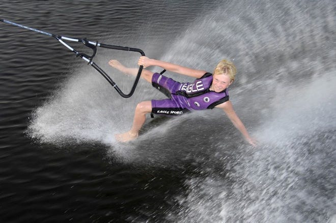 Jackson Gerard demonstrates his waterskiing skills. He trains at the World Barefoot Center in Winter Haven, and has begun competing as a professional.