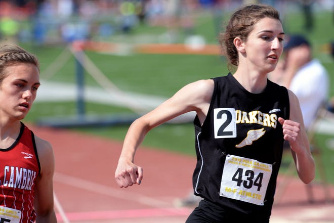 Quaker Valley's Hannah Bablak competes in the 800 meter Friday during the PIAA Track and Field Championships at Shippensburg University.