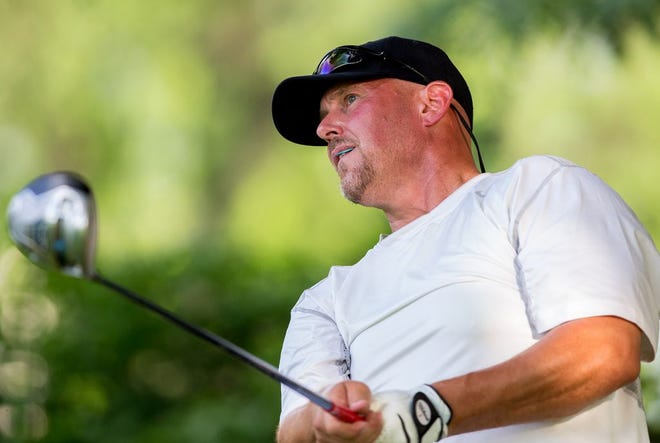 In this Journal Star file photo, Jeff Ott competes in the annual Long Drive Championships at Donovan Golf Course. Ott on Wednesday shot a 74 to lead qualifying after one day at the Peoria Senior Men's City.