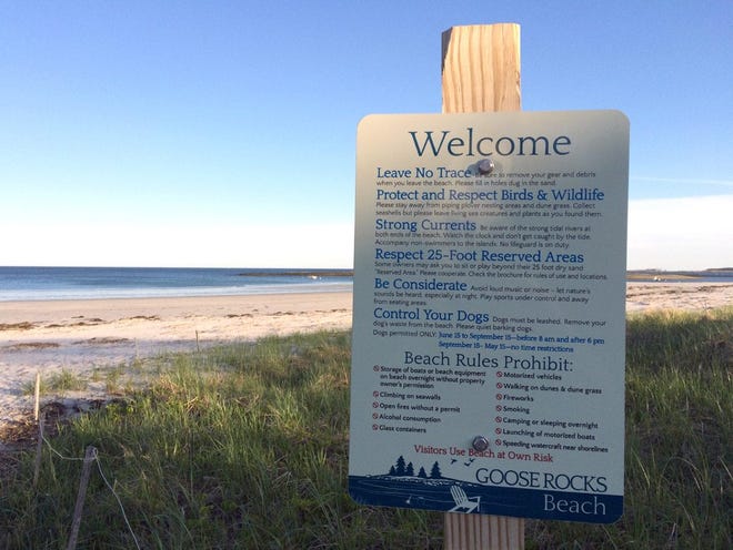 Photo by Bridget Burns

Signs at Goose Rocks Beach ask visitors to be respectful of 25 foot rule agreed as part of compromise with waterfront property owners.
