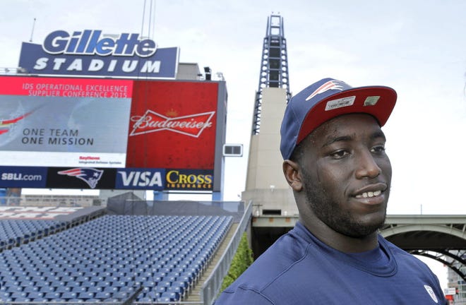 Tre' Jackson meets with reporters at Gillette Stadium on Thursday.