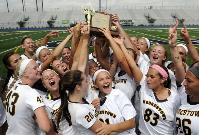Moorestown players celebrate their group 3 state championship at Kean University,Union NJ.