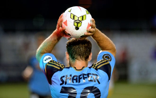 Beaver grad Neil Shaffer looks for a Harrisburg City teammate Saturday against the Riverhounds at Highmark Stadium. Shaffer, an Aliquippa native, said playing in front of his family and friends is a dream come true.