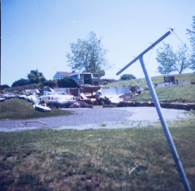 Fred and Clara Goddard's ranch-style home on Concord Circle Road in North Sewickley Township is left in ruins after the tornado on May 31, 1985.