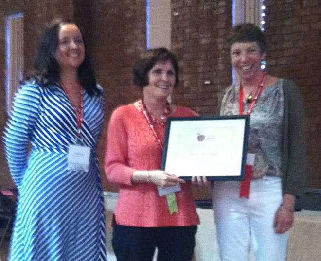 (L-R) Pam Harland, NHSLMA past president; Helen Burnham, NH School Librarian of the Year; Kathy Pearce, NHSLMA Awards and Scholarships Chair. Courtesy photo