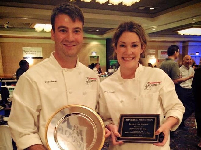 The dishes prepared by Geoff and Ginny Schneider, catering chefs and representatives of the Peddler Steakhouse and Traveling Peddler Catering, earned awards for Best Plate Presentation and Best Overall.
