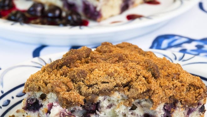 Cookbook author Annie Falk not only serves this blueberry buckle for dessert, she offers it warm for breakfast to out-of-town guests. The recipe appears in her book, “Hamptons Entertaining.” (Contributed by Jerry Rabinowitz)