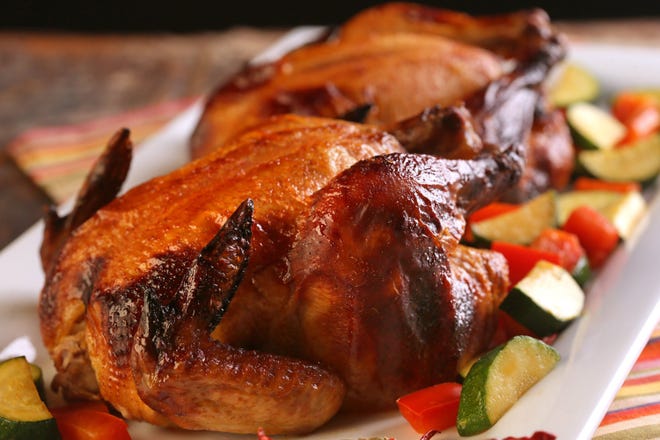 These Cornish game hens were cooked with a paprika-honey glaze, giving them a sweet and spicy flavor.