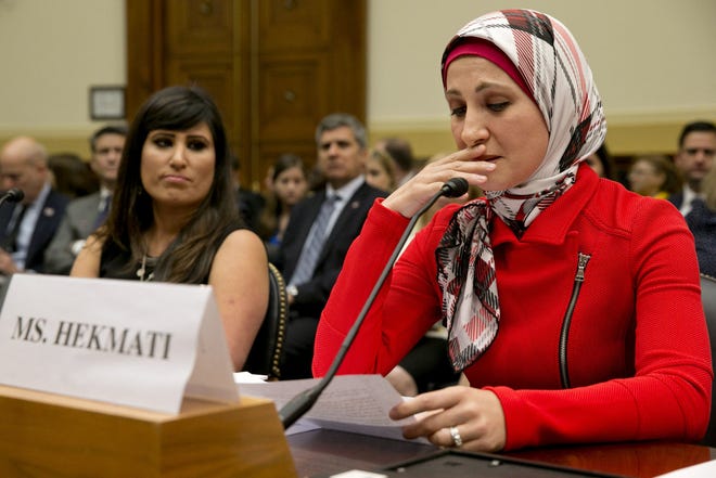 AP Photo/Jacquelyn Martin Sarah Hekmati, right, whose brother Amir Hekmati has been detained in Iran, is overcome as she speaks about her brother and the recent illness of her father, accompanied by Naghmeh Abedini, left, wife of U.S. citizen Saeed Abedini, who is also being held in Iran, listens during a House Foreign Affairs Committee hearing with families of U.S. citizens detained in Iran, Tuesday, June 2, 2015, on Capitol Hill in Washington.