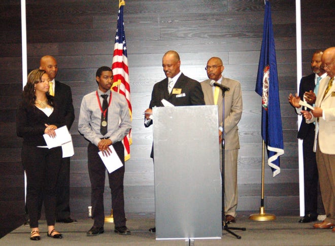 The Mega Mentors organization held its fourth annual banquet and awards program May 28 at the Chesterfield Technical Center. Pictured from left to right are: Dericka Stinchcomb, student; Phil Daniel,master of ceremony and Mega Mentor; Devonte Wilcox,student; Michael Eaton; Greg Cummings, Mega Mentors leader; Otis Jones; and Howard Corey. CONTRIBUTED PHOTO