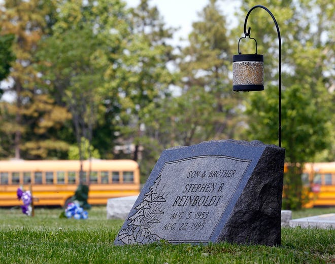 This Friday, June 5, 2015 photo shows the grave site of the late Stephen Reinboldt in Yorkville, Ill, Jolene Burdge says her brother, Stephen Reinboldt, was sexually abused by former House Speaker Dennis Hastert during the years when the GOP leader was a wrestling coach at a suburban Chicago high school. Reinboldt attended Yorkville High School, where Hastert was a history teacher and coach from 1965 to 1981. (AP Photo/Jeff Haynes)