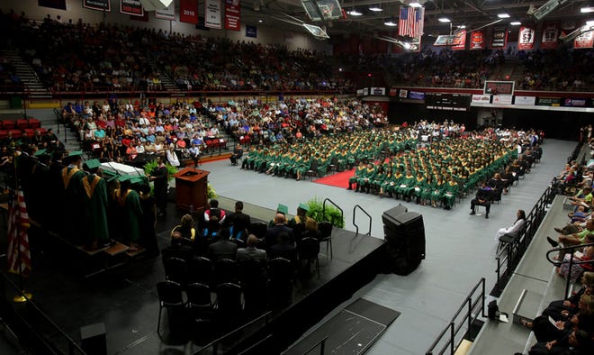 Crest graduates attend their commencement ceremony at Gardner-Webb University. (Brittany Randolph/The Star)