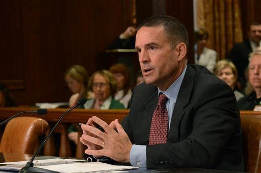 Marcus Brown speaks before the Pennsylvania Senate Law and Justice committee during his confirmation hearing for State Police Commissioner on Wednesday, June 3, 2015 in Harrisburg.