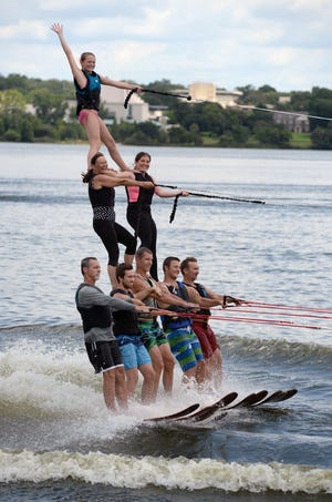 The Lakeland Water Ski Club pyramid team fine-tunes their performance on Lake Hollingsworth in Lakeland Saturday. The team is practicing for the Southern Region Tournament held in Sarasota at the end of this month.