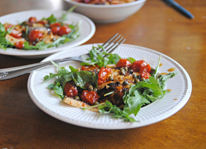 Pan-Seared Tofu with Arugula, Capers and Tomatoes is a nutritious salad and easy enough for kids to help make. 

Pittsburgh Post-Gazette/Gretchen McKay