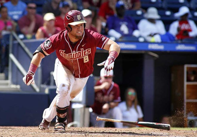 Karl B DeBlaker Associated Press Florida State's DJ Stewart runs to first after hitting the ball during the ACC Tournament against North Carolina State in Durham, N.C. on May 24.