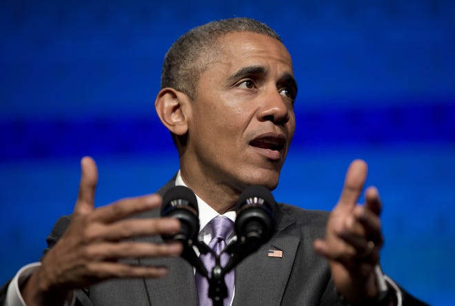 President Barack Obama speaks to the Catholic Hospital Association Conference at the Washington Marriott Wardman Park in Washington, Tuesday, June 9, 2015. Obama declared that his 5-year-old health care law is firmly established as the “reality” of health care in America, even as he awaits a Supreme Court ruling that could undermine it.