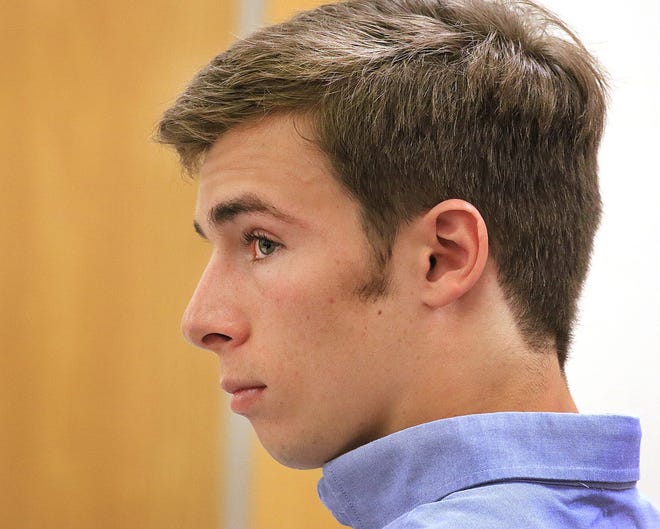 Remi Gross-Santos 18, of Portsmouth, appears at Rockingham County Superior Court on Wednesday as his attorney Andrew Cotrupi argued blood tests taken from Gross-Santos before the warrant was issued by a judge should not be admissible in his client's upcoming trial, which starts June 15. Photo by Rich Beauchesne/Seacoastonline