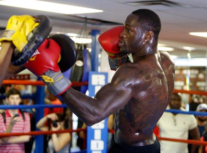 Deontay Wilder works out in preparation of his WBC world heavyweight title defense against Eric Molina in Birmingham on Saturday night.